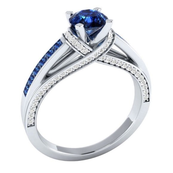 Jewelry - Elegant 925 Silver Ring Round Cut Blue Sapphire